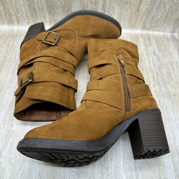 American Eagle Boots Womens 8.5 Suede Leather Moto Harness Slouch Biker Mid Calf - Picture 5 of 10